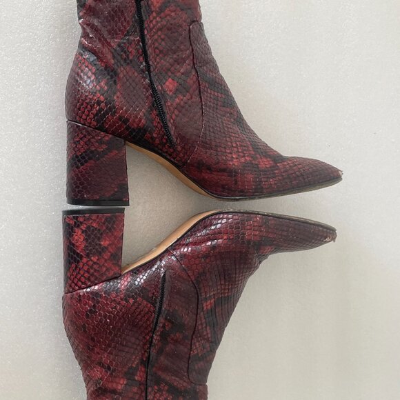 Y2K Burgundy Python Print Ankle Boots SZ 36.5 - Picture 2 of 7